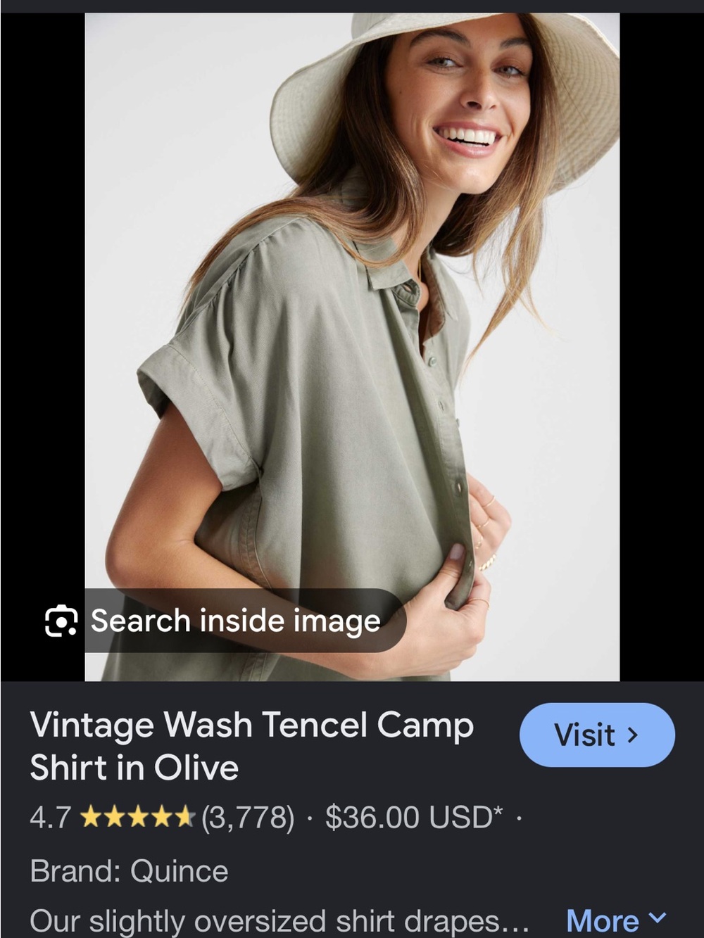Quince Olive Green Short Sleeve Button-Up Blouse - Picture 4 of 4